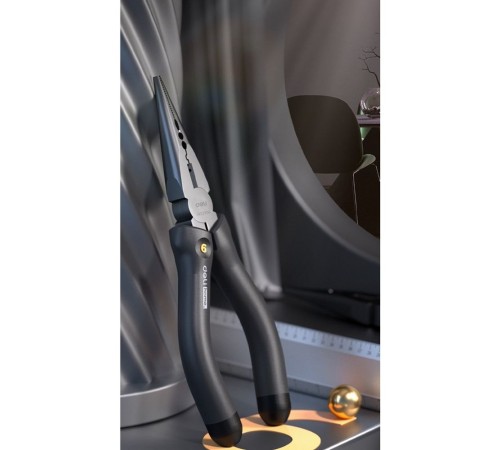 Удлиненные плоскогубцы "Home Series Black" Deli HT2106  160мм, эксклюзивный дизайн, рукоятка из высококачественного софттач пластика