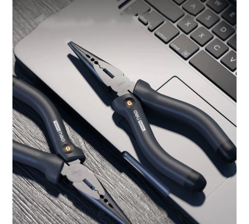 Удлиненные плоскогубцы "Home Series Black" Deli HT2106  160мм, эксклюзивный дизайн, рукоятка из высококачественного софттач пластика