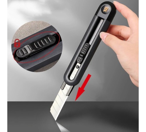 Нож Deli Технический нож "Home Series Black" Deli HT4018 ширина лезвия 18мм, эксклюзивный дизайн, корпус из высококачественного софттач пластика Нож Deli Технический нож "Home Series Black" Deli HT4018 ширина лезвия 18мм, эксклюзивный дизайн, корпус из высококачественного софттач пластика