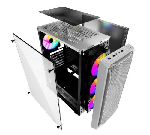 Powercase CMIZW-L4 Mistral Z4 White, Tempered Glass, Mesh, 4x 120mm 5-color LED fan, белый, ATX