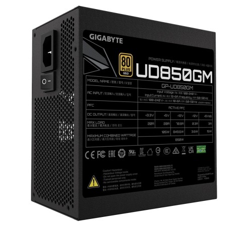 Блок питания Gigabyte ATX 850W GP-UD850GM 80+ gold 24+2x(4+4) pin APFC 120mm fan 8xSATA Cab Manag RTL