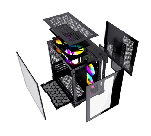 Корпус Powercase Vision Micro, Black, Tempered Glass, 4х 120mm 5-color fan, чёрный, mATX  (CVBM-L4) (CVBM-L4) (202896)