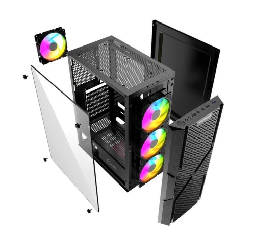 Корпус Powercase Mistral T4B, Tempered Glass, 4x 120mm 5-color fan, чёрный, ATX  (CMITB-L4) (CMITB-L4) (202926)