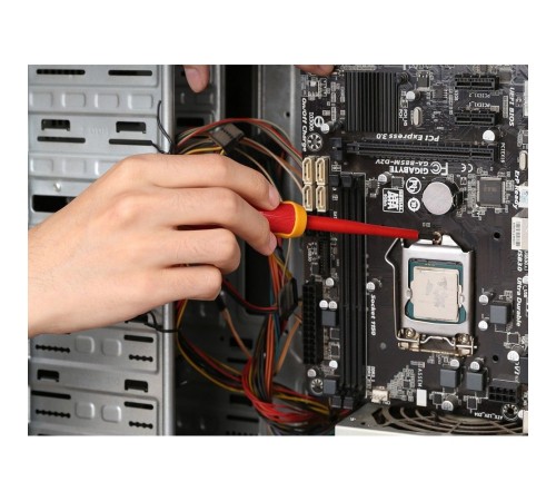 Диэлектрическая шлицевая отвертка Deli DL5141001 4х100мм  сталь Cr-V, сертификат VDE для работ под напряжением до 1000 В.