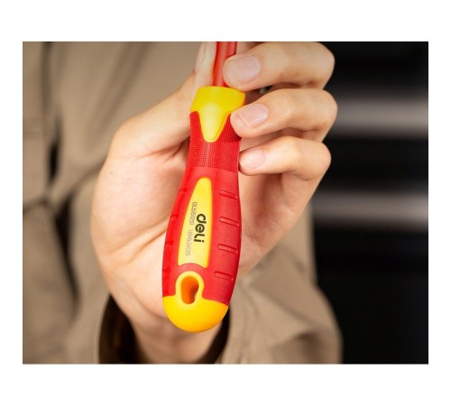 Диэлектрическая шлицевая отвертка Deli DL5151251 5,5х125мм  сталь Cr-V, сертификат VDE для работ под напряжением до 1000 В.