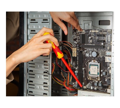 Диэлектрическая шлицевая отвертка Deli DL5161501 6,5х150мм  сталь Cr-V, сертификат VDE для работ под напряжением до 1000 В.