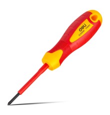 Диэлектрическая крестовая отвертка Deli DL513060 PH0х60мм  сталь Cr-V, сертификат VDE для работ под напряжением до 1000 В