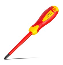 Диэлектрическая крестовая отвертка Deli DL516100 PH2х100мм  сталь Cr-V, сертификат VDE для работ под напряжением до 1000 В