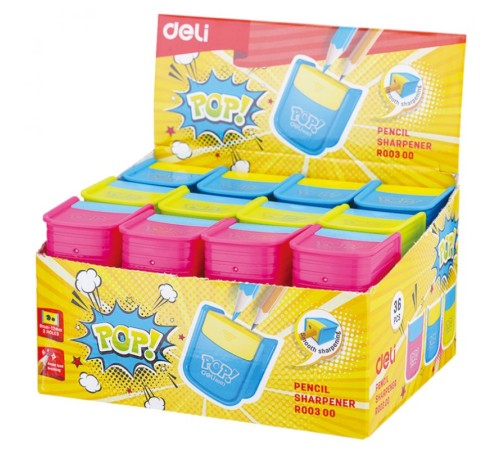 Точилка для карандашей ручная Deli ER00300 PoP 2 отверстия пластик ассорти дисплей