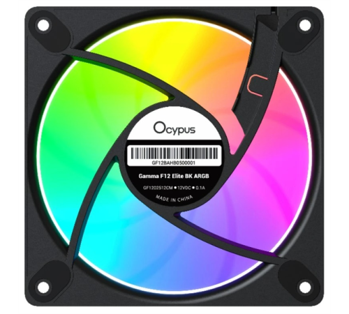 Вентилятор для корпуса Ocypus Gamma F12 Elite BK ARGB 3 IN 1, 120x120x25mm, 4-PIN PWM, 600-1800 RPM, 26 DBA MAX, HYDRO BEARING Вентилятор для корпуса Ocypus Gamma F12 Elite BK ARGB 3 IN 1, 120x120x25mm, 4-PIN PWM, 600-1800 RPM, 26 DBA MAX, HYDRO BEARING