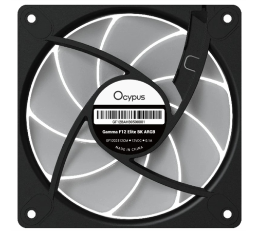 Вентилятор для корпуса Ocypus Gamma F12 Elite BK ARGB 3 IN 1, 120x120x25mm, 4-PIN PWM, 600-1800 RPM, 26 DBA MAX, HYDRO BEARING Вентилятор для корпуса Ocypus Gamma F12 Elite BK ARGB 3 IN 1, 120x120x25mm, 4-PIN PWM, 600-1800 RPM, 26 DBA MAX, HYDRO BEARING
