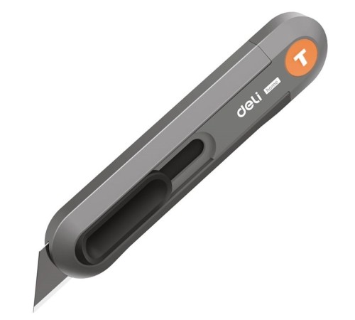 Нож Deli Технический нож "Home Series Gray" Deli HT4008C  Т-образное лезвие с механизмом автоматического возврата, эксклюзивный дизайн, корпус из высококачественного софттач пластика