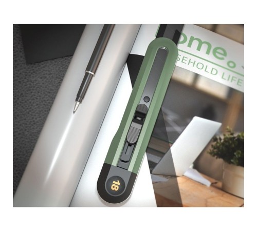 Нож Deli Технический нож "Home Series Green" Deli HT4018L ширина лезвия 18мм, эксклюзивный дизайн, корпус из высококачественного софттач пластика Нож Deli Технический нож "Home Series Green" Deli HT4018L ширина лезвия 18мм, эксклюзивный дизайн, корпус из высококачественного софттач пластика