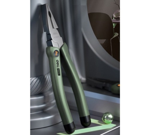 Комбинированные плоскогубцы "Home Series Green" Deli HT2007L  180мм, эксклюзивный дизайн, рукоятка из высококачественного софттач пластика