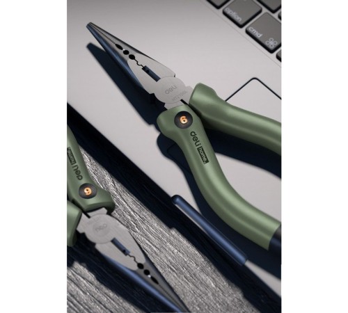Удлиненные плоскогубцы "Home Series Green" Deli HT2106L  160мм, эксклюзивный дизайн, рукоятка из высококачественного софттач пластика