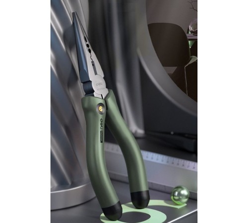 Удлиненные плоскогубцы "Home Series Green" Deli HT2106L  160мм, эксклюзивный дизайн, рукоятка из высококачественного софттач пластика
