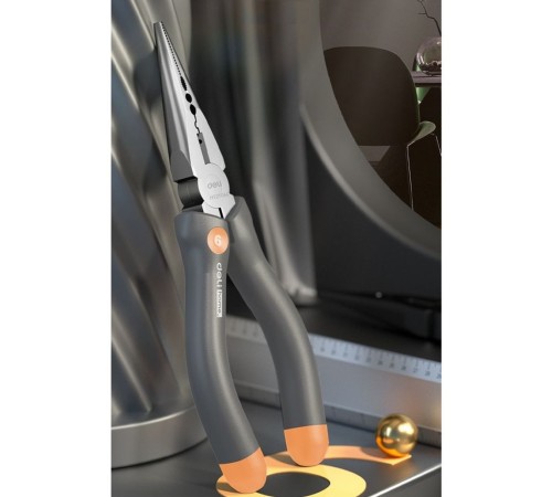 Удлиненные плоскогубцы "Home Series Gray" Deli HT2106C  160мм, эксклюзивный дизайн, рукоятка из высококачественного софттач пластика