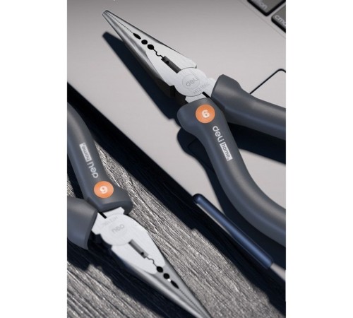 Удлиненные плоскогубцы "Home Series Gray" Deli HT2106C  160мм, эксклюзивный дизайн, рукоятка из высококачественного софттач пластика