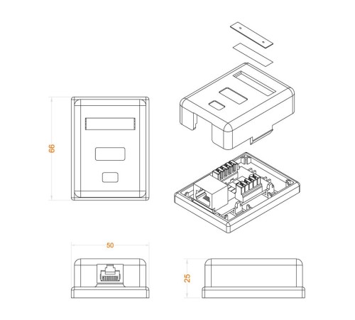 Розетка Hyperline SB1-1-8P8C-C5E-WHRJ45 1 кат.5E UTP бел.