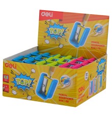 Точилка для карандашей ручная Deli ER00100 PoP 1 отверстие пластик ассорти дисплей