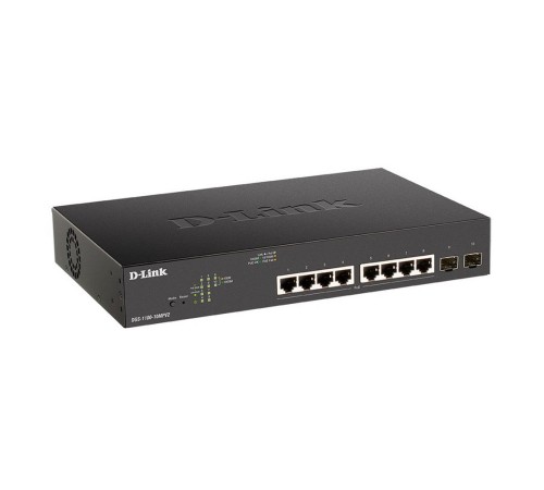 Коммутатор D-Link DGS-1100-10MPV2/A3A, L2 Smart Switch with 8 10/100/1000Base-T ports and 2 1000Base-X SFP ports (8 PoE ports 802.3af/802.3at(30 W), PoE Budget 130 W).16K Mac address, 802.3x Flow Control, 802.3a (DGS-1100-10MPV2/A3A)