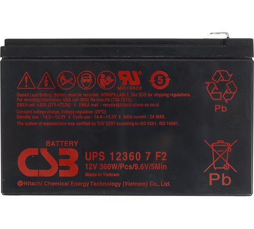 Батарея для ИБП CSB UPS12360 6 12В 7.5Ач