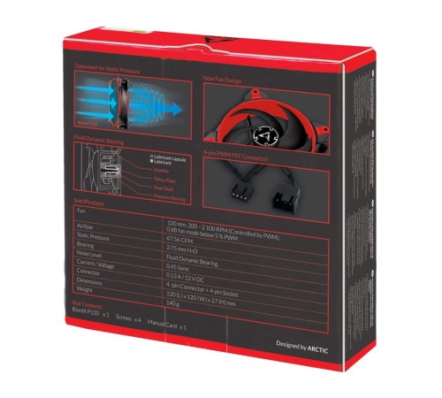 Вентилятор корпусной ARCTIC BioniX P120 (Red) PWM 200 - 2 100 RPM - retail (ACFAN00115A) Вентилятор корпусной ARCTIC BioniX P120 (Red) PWM 200 - 2 100 RPM - retail (ACFAN00115A)