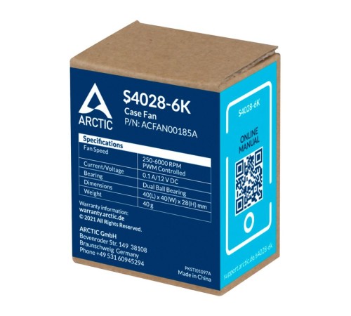 Вентилятор корпусной ARCTIC S4028-6K 250 - 6000 rpm Dual Ball Bearing 4-Pin Fan-Connector (ACFAN00185A) Вентилятор корпусной ARCTIC S4028-6K 250 - 6000 rpm Dual Ball Bearing 4-Pin Fan-Connector (ACFAN00185A)