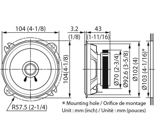 Колонки автомобильные Kenwood KFC-S1056 220Вт 88дБ 4Ом 10см (4дюйм) (ком.:2кол.) широкополосные однополосные