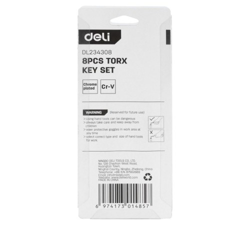 Ключи Deli Набор складных шестигранных ключей «TORX" Deli DL234308 размеры T9,T10,T15,T20,T25,T27,T30,T40, пластиковый держатель Ключи Deli Набор складных шестигранных ключей «TORX" Deli DL234308 размеры T9,T10,T15,T20,T25,T27,T30,T40, пластиковый держатель