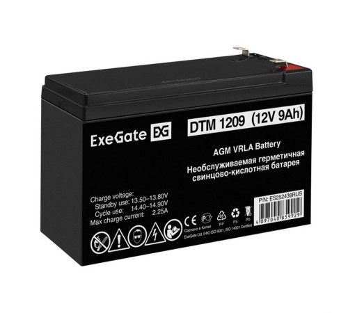 Exegate ES252438RUS Аккумуляторная батарея DTM 1209 (12V 9Ah, клеммы F1) Exegate ES252438RUS Аккумуляторная батарея DTM 1209 (12V 9Ah, клеммы F1)