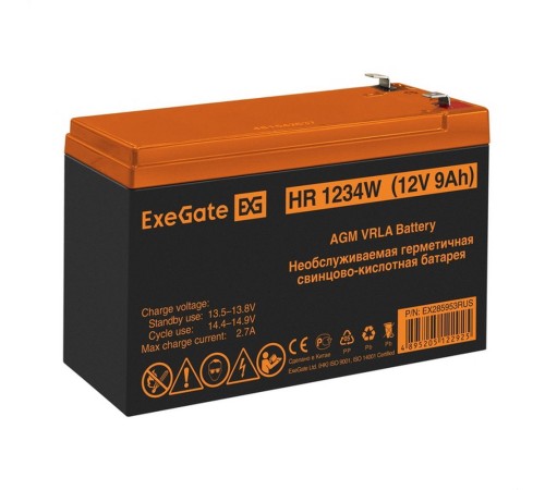 Exegate EX285953RUS Аккумуляторная батарея HR1234W (12V 9Ah, клеммы F2) Exegate EX285953RUS Аккумуляторная батарея HR1234W (12V 9Ah, клеммы F2)