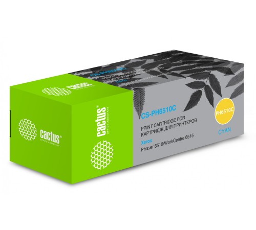 Картридж лазерный Cactus 106R03485 CS-PH6510C голубой (2400стр.) для Xerox Phaser 6510DN/WC 6515DN