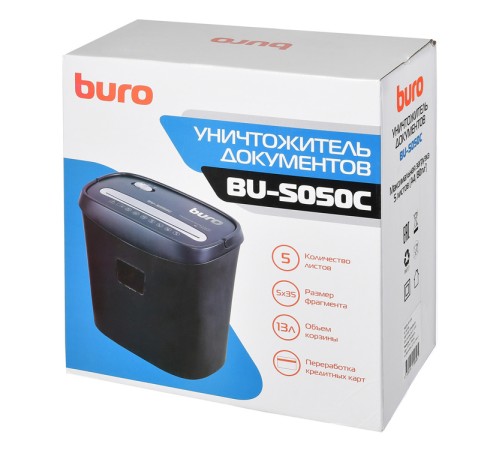 Шредер Buro Home BU-S050C (секр.P-3) фрагменты 5лист. 13лтр. пл.карты Шредер Buro Home BU-S050C (секр.P-3) фрагменты 5лист. 13лтр. пл.карты