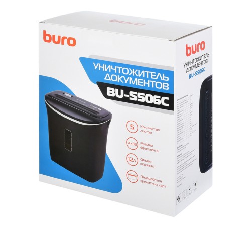 Шредер Buro Home BU-S506C (секр.P-4) фрагменты 5лист. 12лтр. пл.карты Шредер Buro Home BU-S506C (секр.P-4) фрагменты 5лист. 12лтр. пл.карты