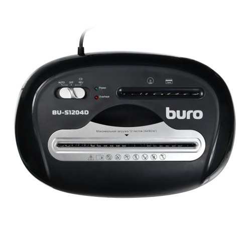 Шредер Buro Office BU-S1204D (секр.P-4) фрагменты 12лист. 21лтр. пл.карты CD Шредер Buro Office BU-S1204D (секр.P-4) фрагменты 12лист. 21лтр. пл.карты CD