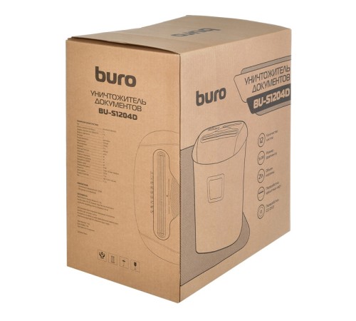 Шредер Buro Office BU-S1204D (секр.P-4) фрагменты 12лист. 21лтр. пл.карты CD Шредер Buro Office BU-S1204D (секр.P-4) фрагменты 12лист. 21лтр. пл.карты CD