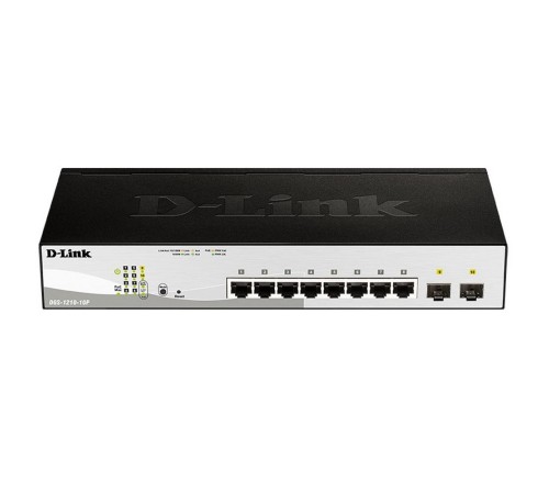 Коммутатор D-Link DGS-1210-10P/F3A, L2 Smart Switch with  8 10/100/1000Base-T ports and 2 1000Base-X SFP ports (8 PoE ports 802.3af/802.3at (30 W), PoE Budget 78 W).16K Mac address, 802.3x Flow Control, 4K of 8 (DGS-1210-10P/F3A)