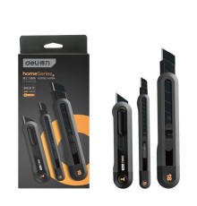 Набор технических ножей "Home Series Black" Deli HT4003 (ножи 9мм+18мм+Т-образный), эксклюзивный дизайн, корпус из высококачественного софттач пластика