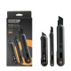 Набор технических ножей "Home Series Black" Deli HT4003 (ножи 9мм+18мм+Т-образный), эксклюзивный дизайн, корпус из высококачественного софттач пластика