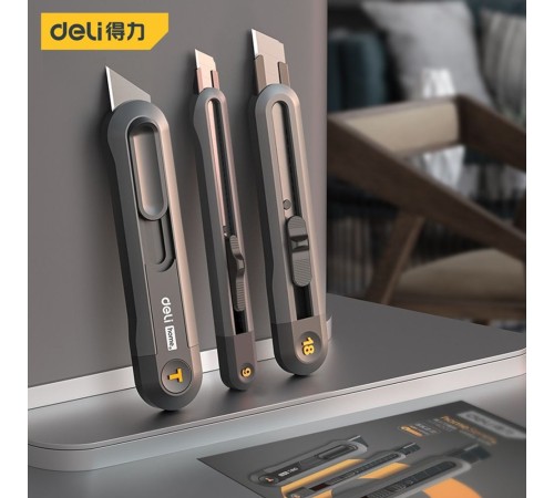Набор технических ножей "Home Series Black" Deli HT4003 (ножи 9мм+18мм+Т-образный), эксклюзивный дизайн, корпус из высококачественного софттач пластика