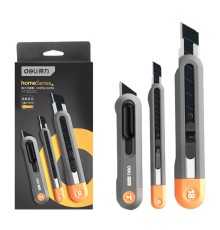 Нож Deli Набор технических ножей "Home Series Gray" Deli HT4003C (ножи 9мм+18мм+Т-образный), эксклюзивный дизайн, корпус из высококачественного софттач пластика