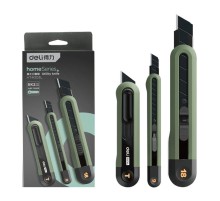 Нож Deli Набор технических ножей "Home Series Green" Deli HT4003L (ножи 9мм+18мм+Т-образный), эксклюзивный дизайн, корпус из высококачественного софттач пластика