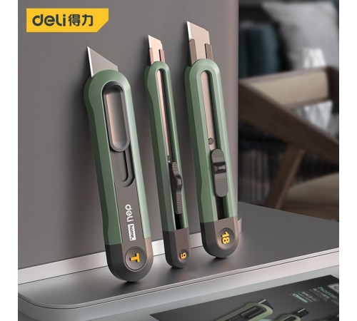 Нож Deli Набор технических ножей "Home Series Green" Deli HT4003L (ножи 9мм+18мм+Т-образный), эксклюзивный дизайн, корпус из высококачественного софттач пластика
