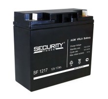 Батарея SECURITY FORCE серия SF, SF 1217, напряжение 12В, емкость 1.5Ач (разряд 20 часов),  макс. ток разряда (5 сек.) 18А, макс. ток заряда 5.1А, свинцово-кислотная типа AGM, клеммы под гайку и болт M6, ДxШxВ 181х77х167мм., вес кг., срок службы 3-5 лет.