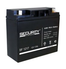 Батарея SECURITY FORCE серия SF, SF 1217, напряжение 12В, емкость 1.5Ач (разряд 20 часов),  макс. ток разряда (5 сек.) 18А, макс. ток заряда 5.1А, свинцово-кислотная типа AGM, клеммы под гайку и болт M6, ДxШxВ 181х77х167мм., вес кг., срок службы 3-5 лет.