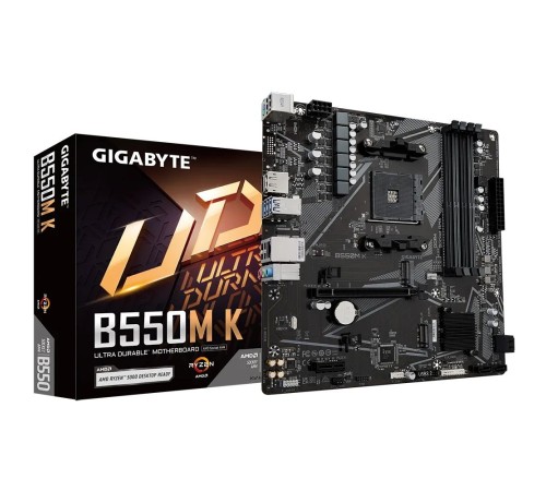 Материнская плата GIGABYTE B550M K, AM4, B550, 4*DDR4, DP+HDMI,  4 SATA 6 Гб/с, M2, Audio, Gb LAN, USB 3.2, USB 2.0, mATX (B550M K)