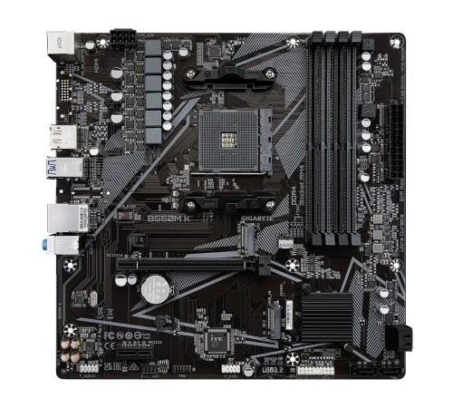 Материнская плата GIGABYTE B550M K, AM4, B550, 4*DDR4, DP+HDMI,  4 SATA 6 Гб/с, M2, Audio, Gb LAN, USB 3.2, USB 2.0, mATX (B550M K)