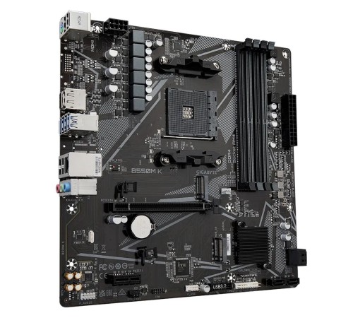 Материнская плата GIGABYTE B550M K, AM4, B550, 4*DDR4, DP+HDMI,  4 SATA 6 Гб/с, M2, Audio, Gb LAN, USB 3.2, USB 2.0, mATX (B550M K)