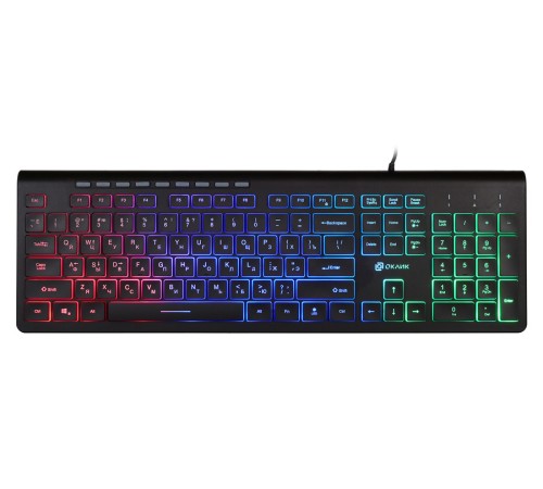 Клавиатура Оклик 490ML черный USB slim Multimedia LED